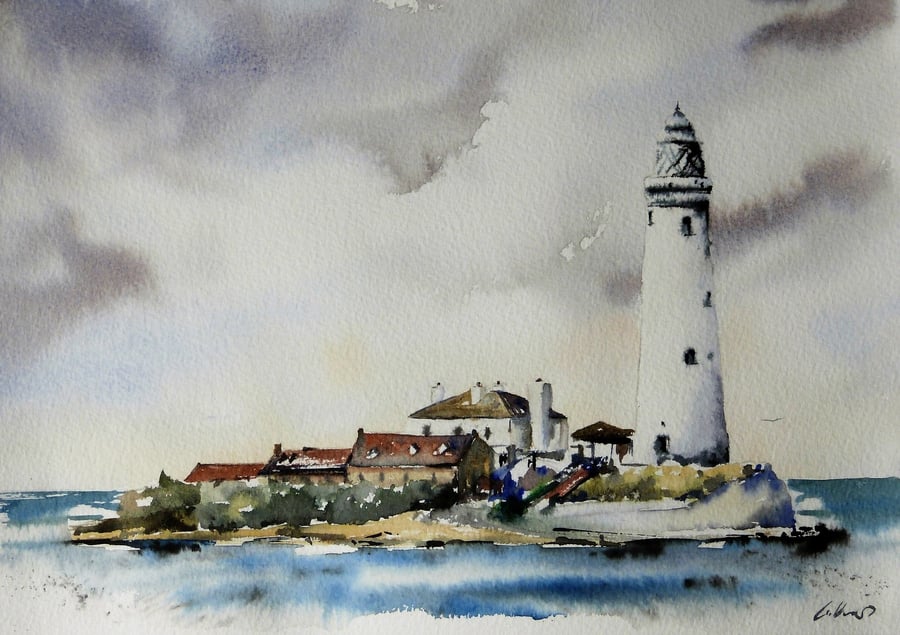 St Mary's Lighthouse, Original Watercolour Painting.