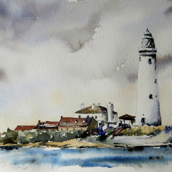 St Mary's Lighthouse, Original Watercolour Painting.