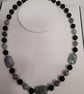 Black Agate Necklace with Burmese Jade