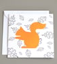 Squirrel in front of black and white leaf pattern blank card. - Image 1