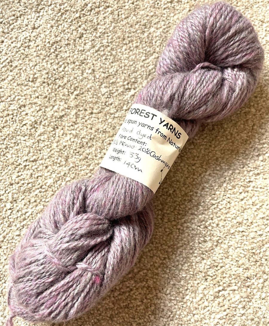 HANDSPUN MERINO & CASHMERE YARN, HAND DYED, 33g