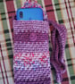 Crochet Phone Or Glasses Bag Pinks And Purples With Loop And Bobble (J200) - Image 2