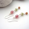 Spring Colours Silver Earrings, Long Dangle Earrings