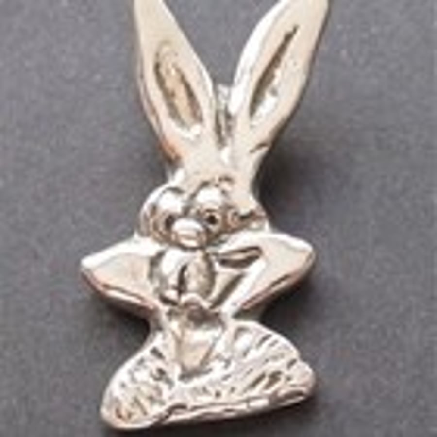 Buggs Bunny Pendant, Handmade in Fine Silver with Sterling Silver Chain