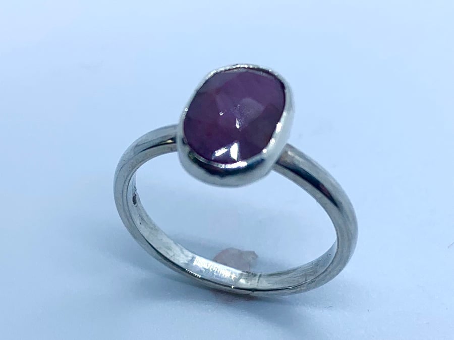 Gorgeous Sapphire  Cabochon on Sterling Silver Ring, 100% Handmade, U.K. size L