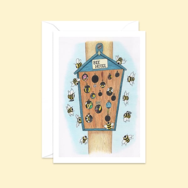 Bee Hotel Greeting Card: Hand Drawn Busy Bee Illustration (215)