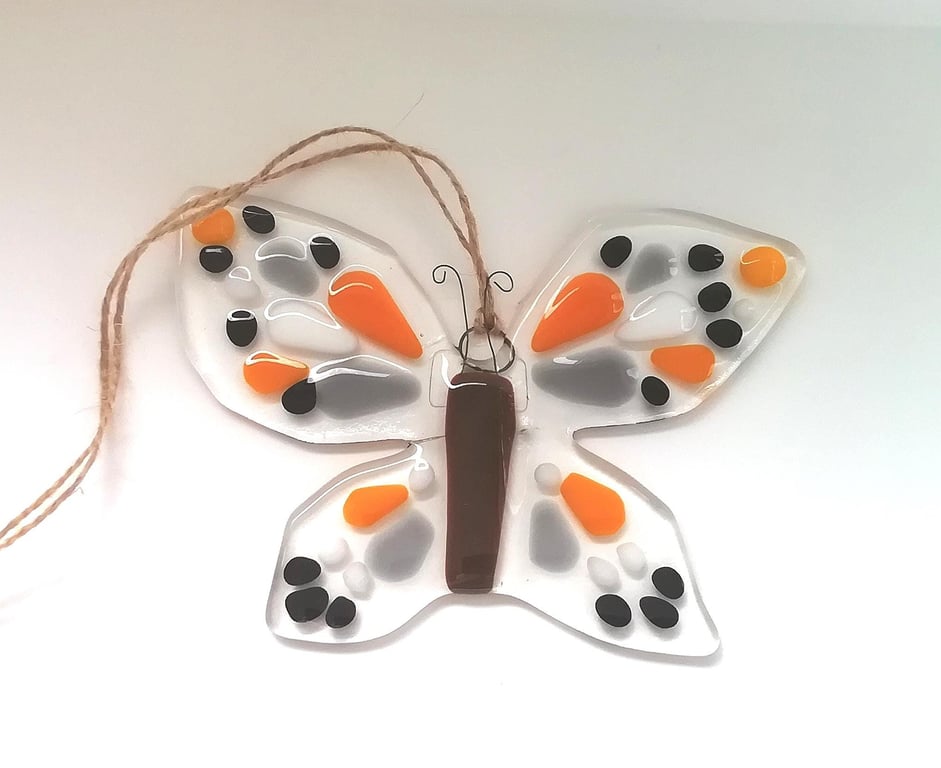 Fused Glass Butterfly Wind Spinner: Garden Suncatcher Decoration