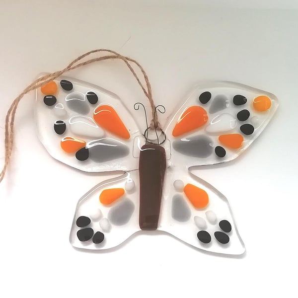 Fused Glass Butterfly Wind Spinner: Garden Suncatcher Decoration