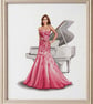 Rose by John Clayton – Completed Lady and Piano Cross-Stitch in Ash Wood Frame