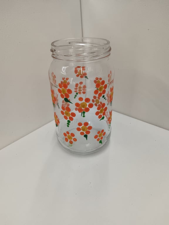 Hand Painted Storage Jar - Orange Flowers 