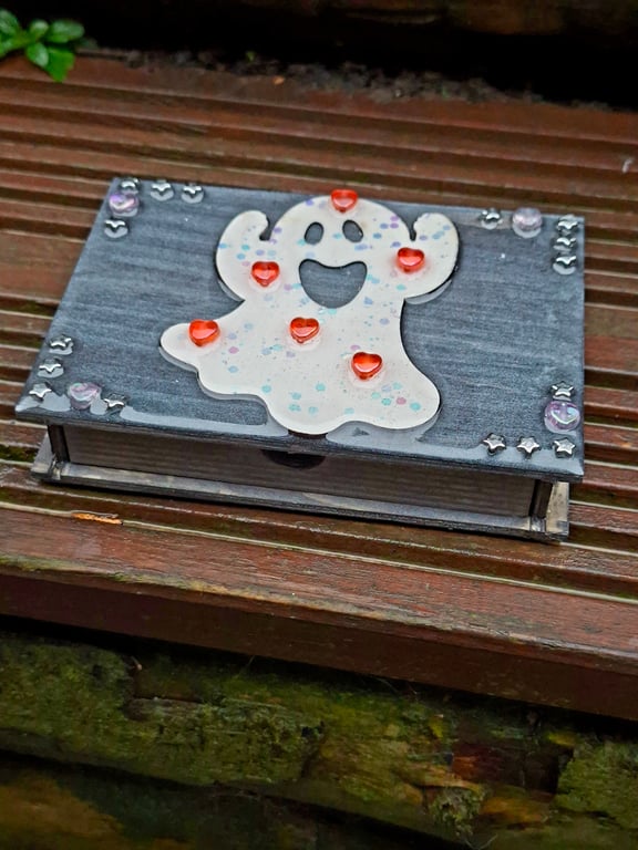 Wooden Book Jewellery Trinket Box ghostie ghost spooky cute resin