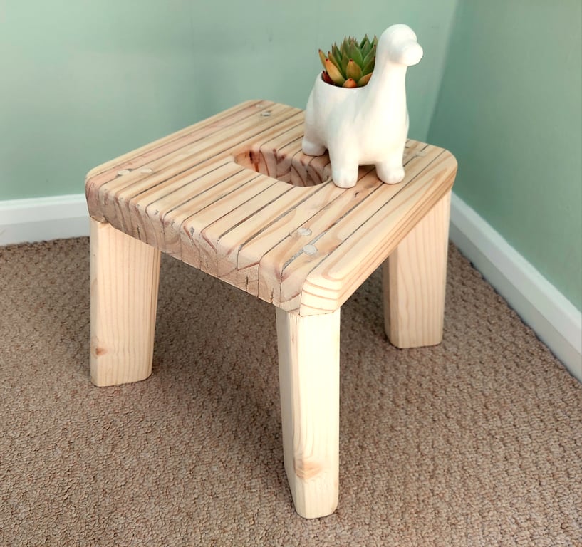 Rustic wooden stool with cutout handle. Farmhouse decor. Ready to paint.
