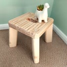 Rustic wooden stool with cutout handle. Farmhouse decor. Ready to paint.