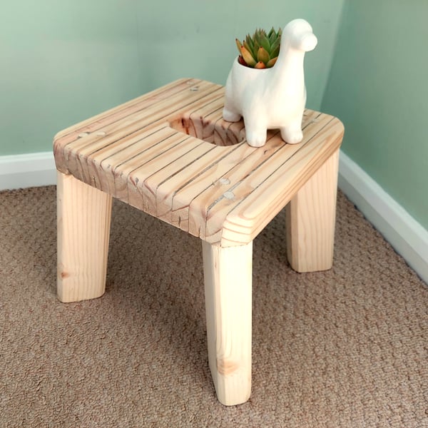 Rustic wooden stool with cutout handle. Farmhouse decor. Ready to paint.