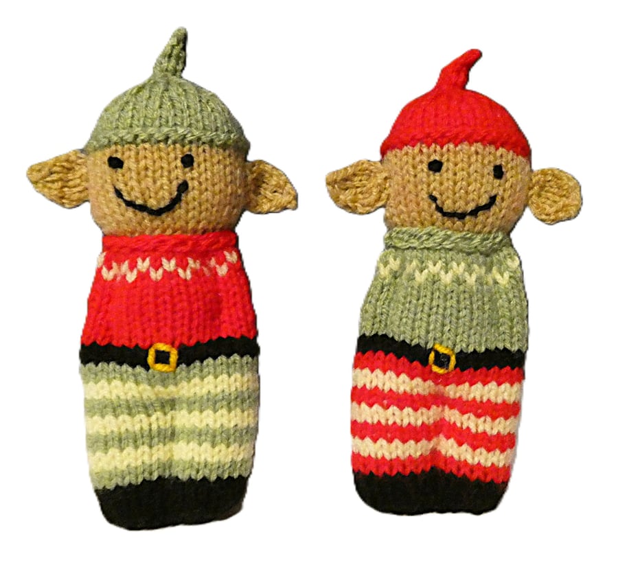 Handmade knitted pair of pocket dolls - elves