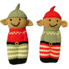 Handmade knitted pair of pocket dolls - elves