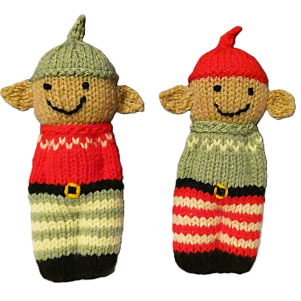 Handmade knitted pair of pocket dolls - elves