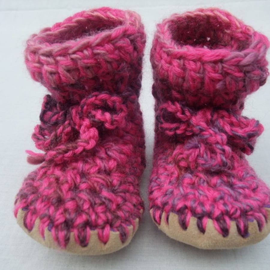 Wool & leather baby boots cherry plum pie 6-12 months