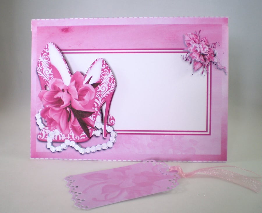 Handmade Money ,Gift Card Wallet For Female,pink shoes,pearls,flowers