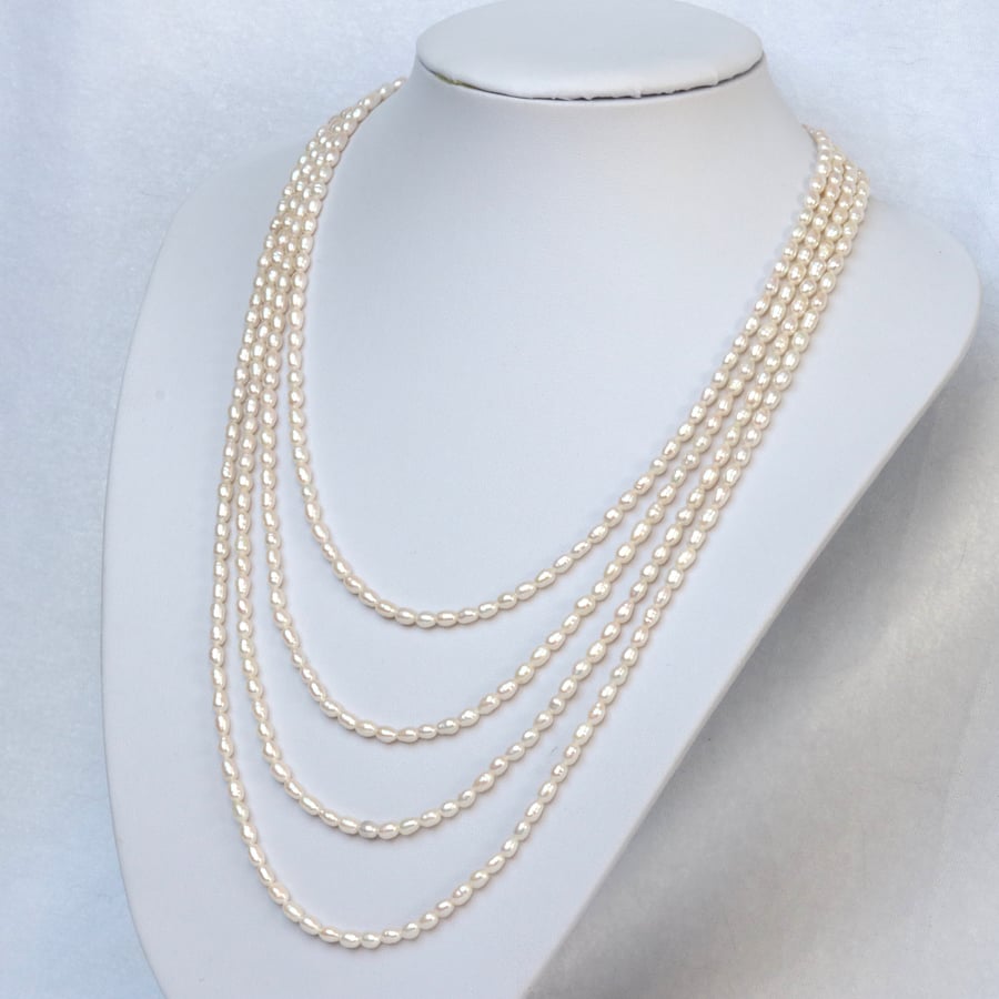 Four Strand Freshwater Pearl Necklace with Vintage Rice Pearls