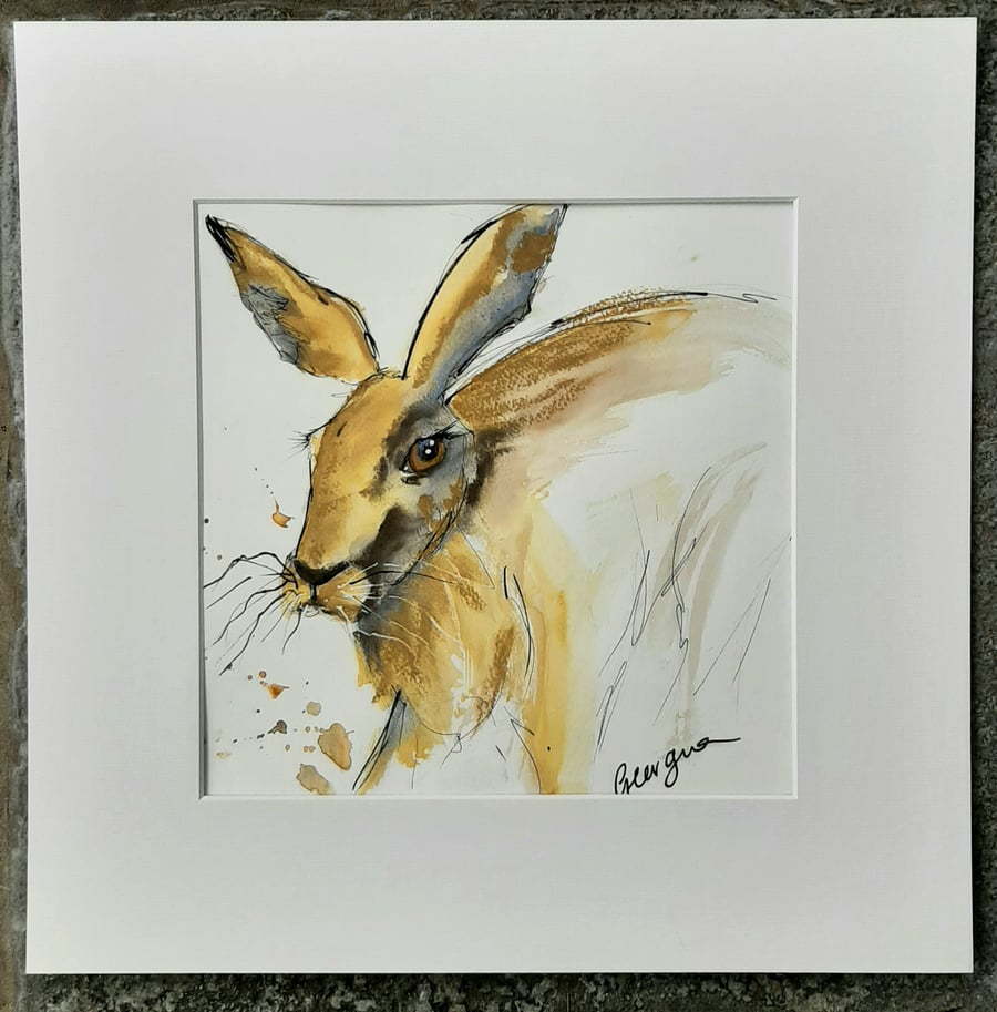 Hare Gift  Painting.  Ready to Frame