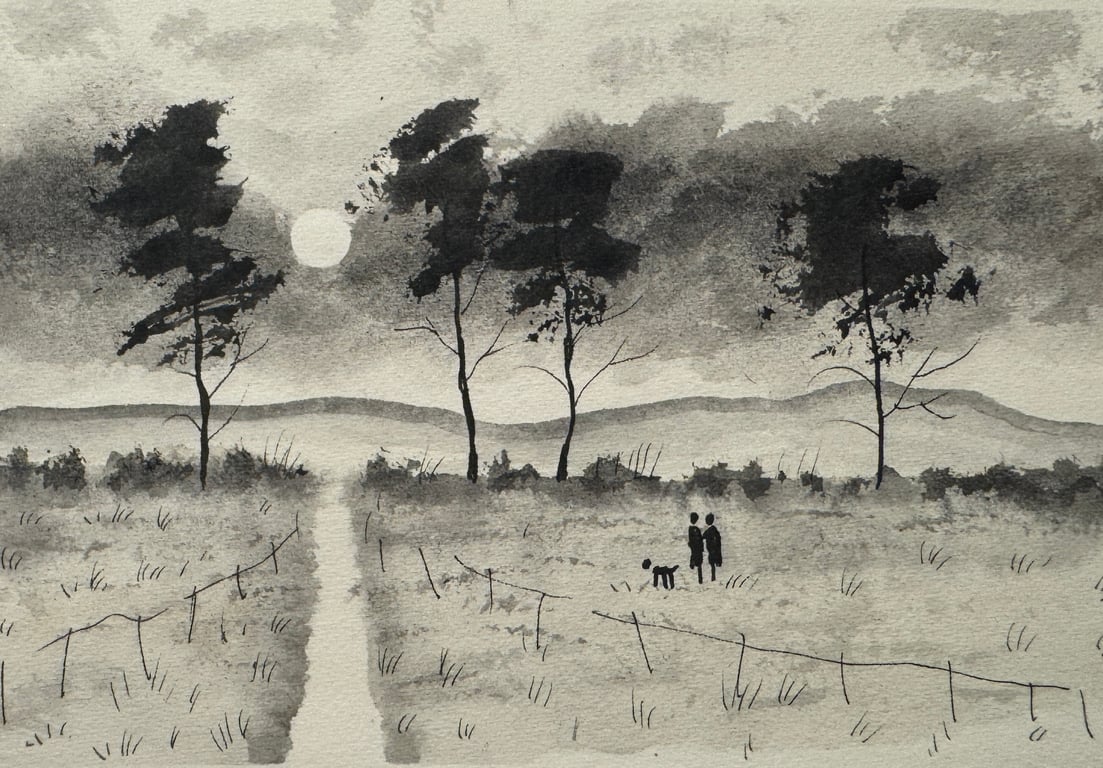 Love by Moonlight watercolour painting by Stephen Allen 