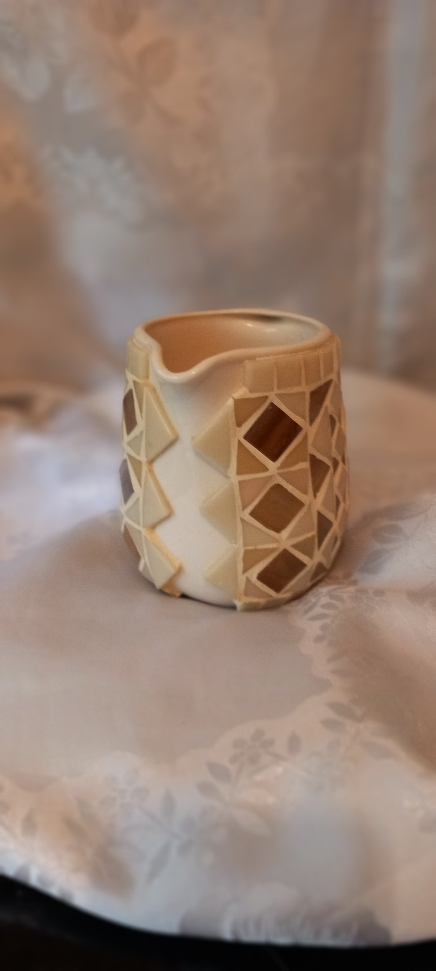 CREAM MOSAIC MILK OR SAUCE JUG ideal for floral display