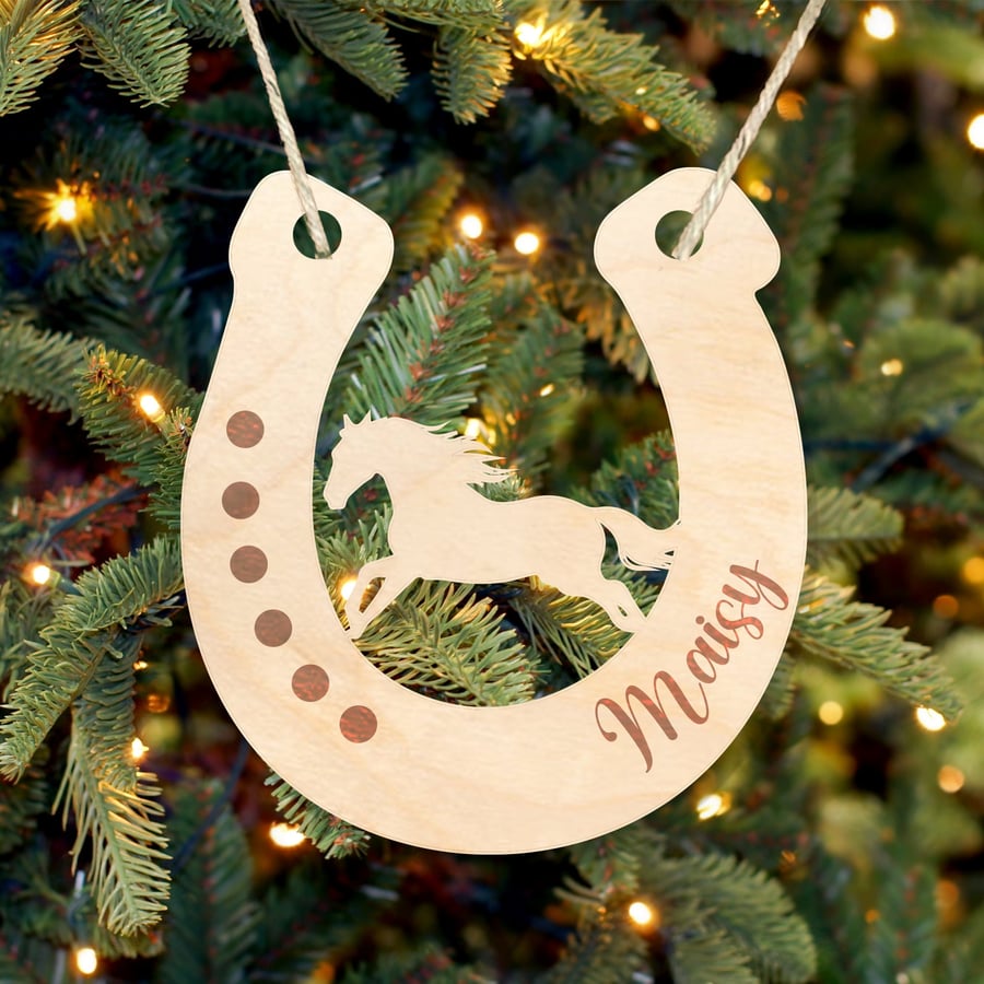 Horse Shoe Christmas Gift Tag Horse Tree Bauble Personalised Name Christmas 