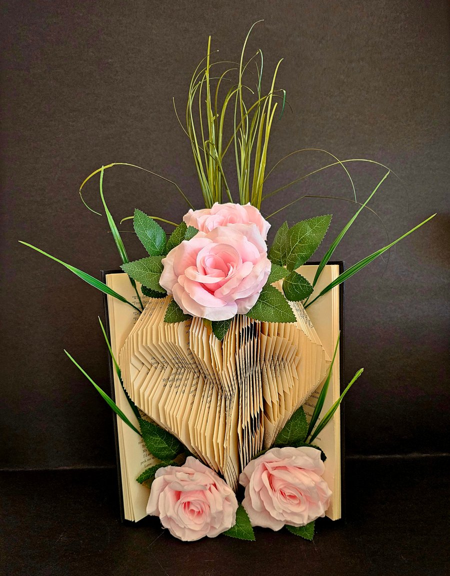 Folded heart book with faux flowers