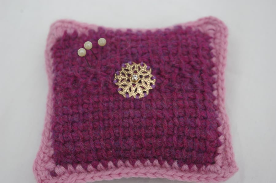 Pin Cushion Crochet in Maroon and Pink