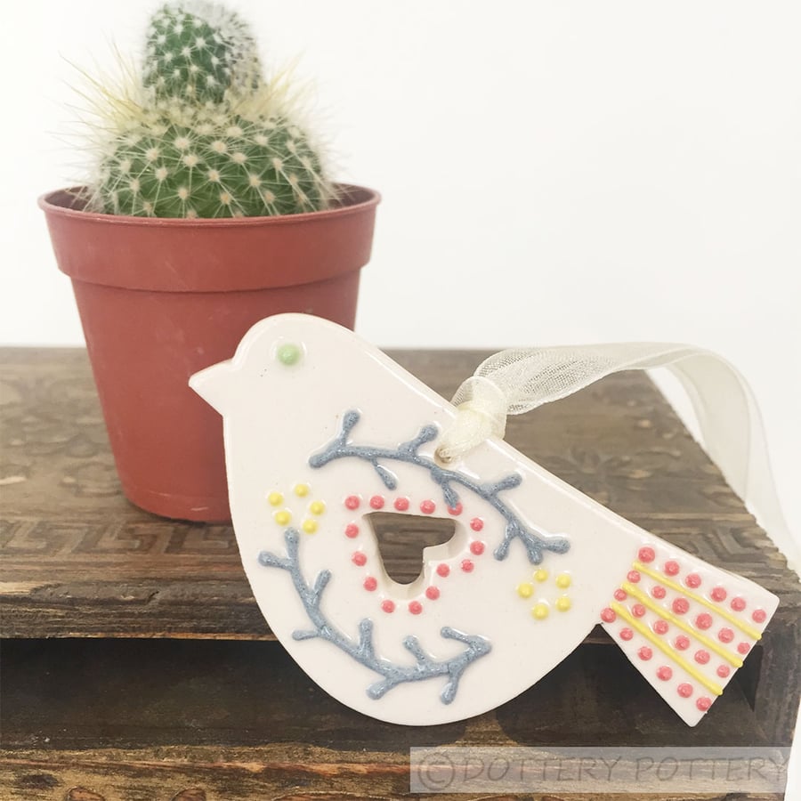 Ceramic folk art  bird decoration Pottery bird primitive art