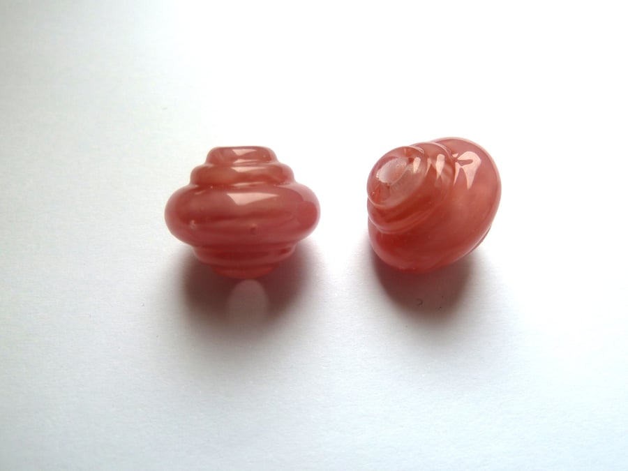 pink ornate pair lampwork beads