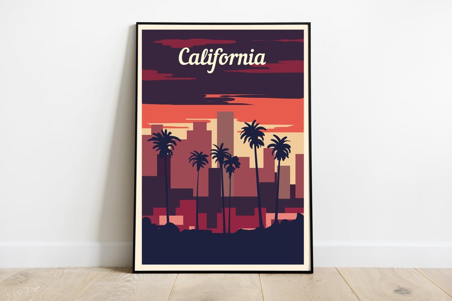 California retro travel poster, California travel print, USA travel art