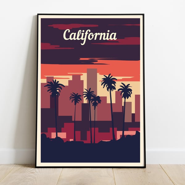 California retro travel poster, California travel print, USA travel art