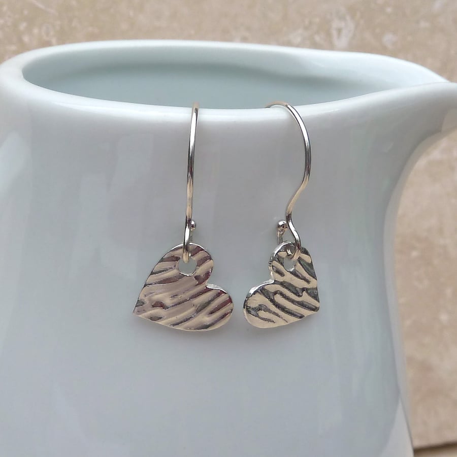 Sterling Silver Small Textured Heart Earrings - SILV033
