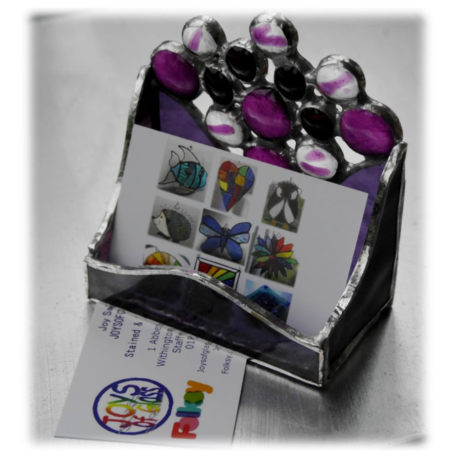 Business Card Holder Handmade Stained Glass Purple 009