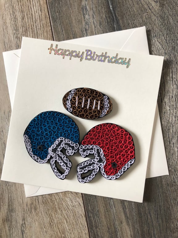 Handmade quilled happy birthday American football card 