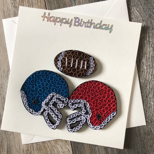 Handmade quilled happy birthday American football card 