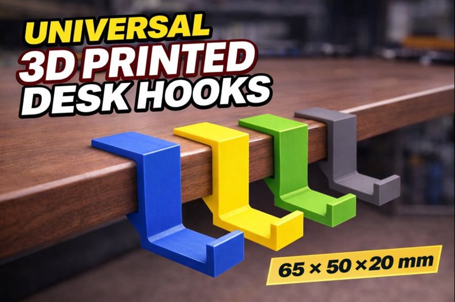 Universal 3D Printed Desk Headphone Holder Hook 65 - 50 - 20 mm