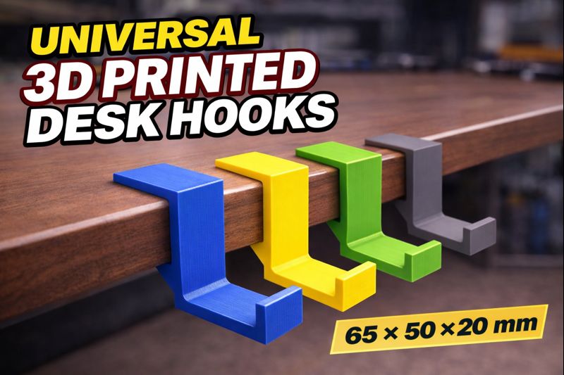 Universal 3D Printed Desk Headphone Holder Hook 65 - 50 - 20 mm