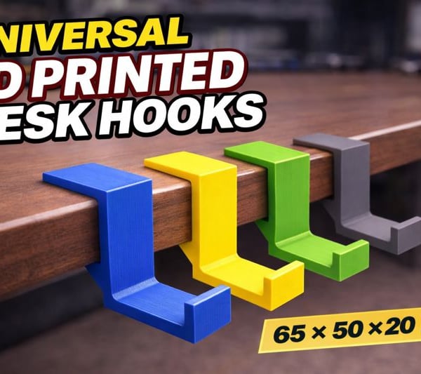 Universal 3D Printed Desk Headphone Holder Hook 65 - 50 - 20 mm