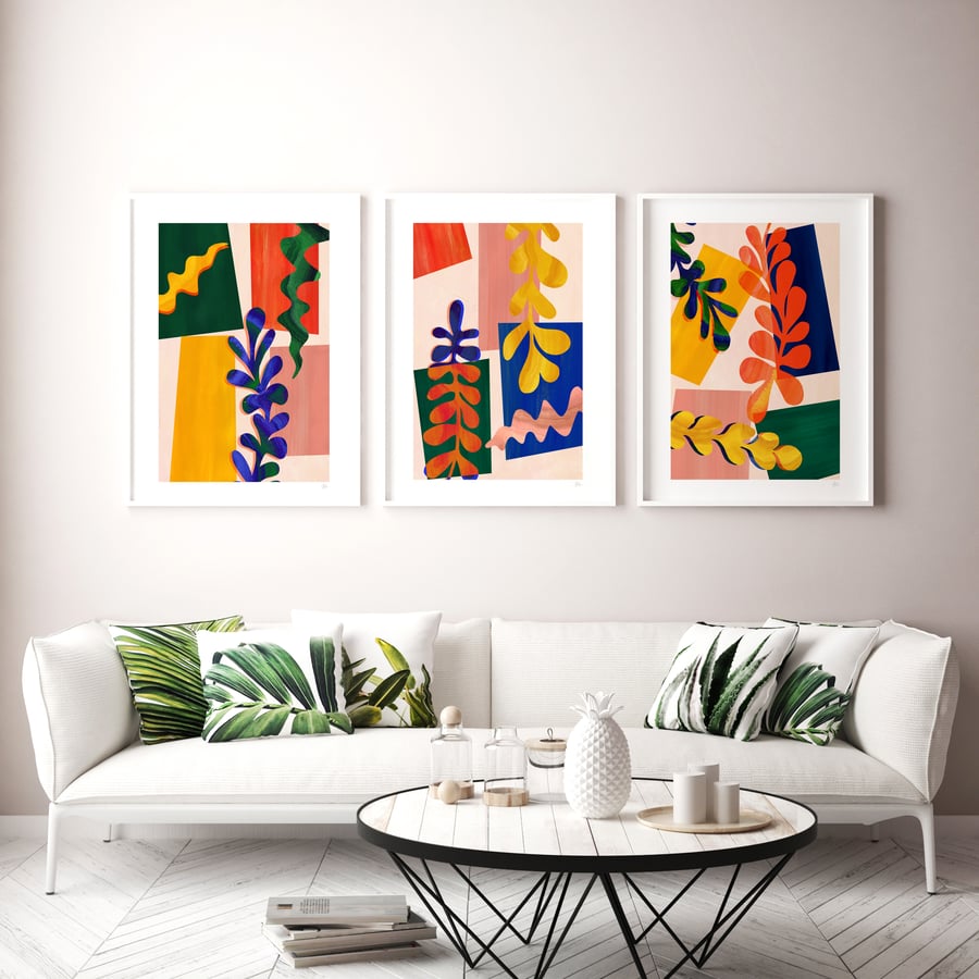 Colourful Abstract Leaf Print Set