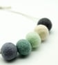 Felted bead necklace in grey, green and cream wool - Image 3