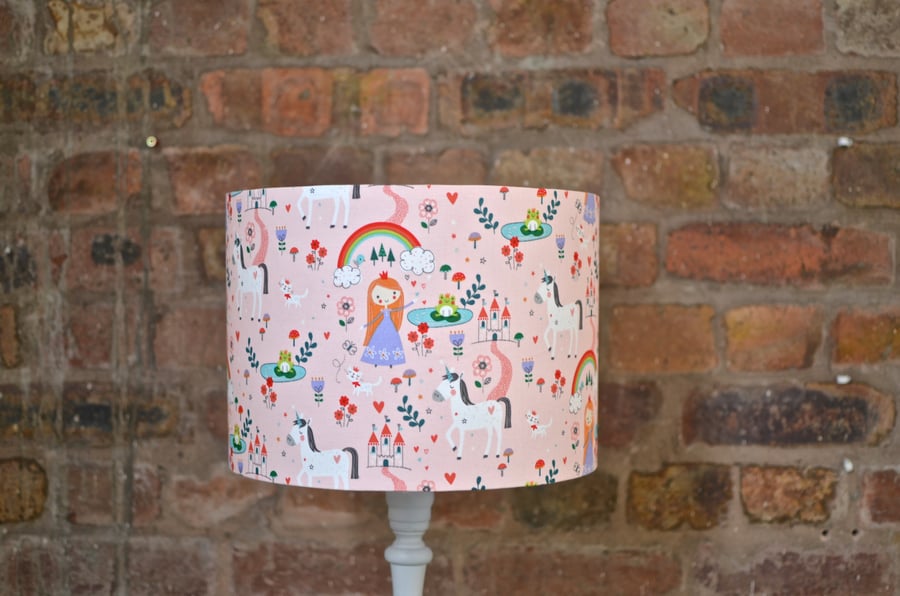 20cm Pink Princess and Rainbows lamp shade, table lamp or ceiling shade