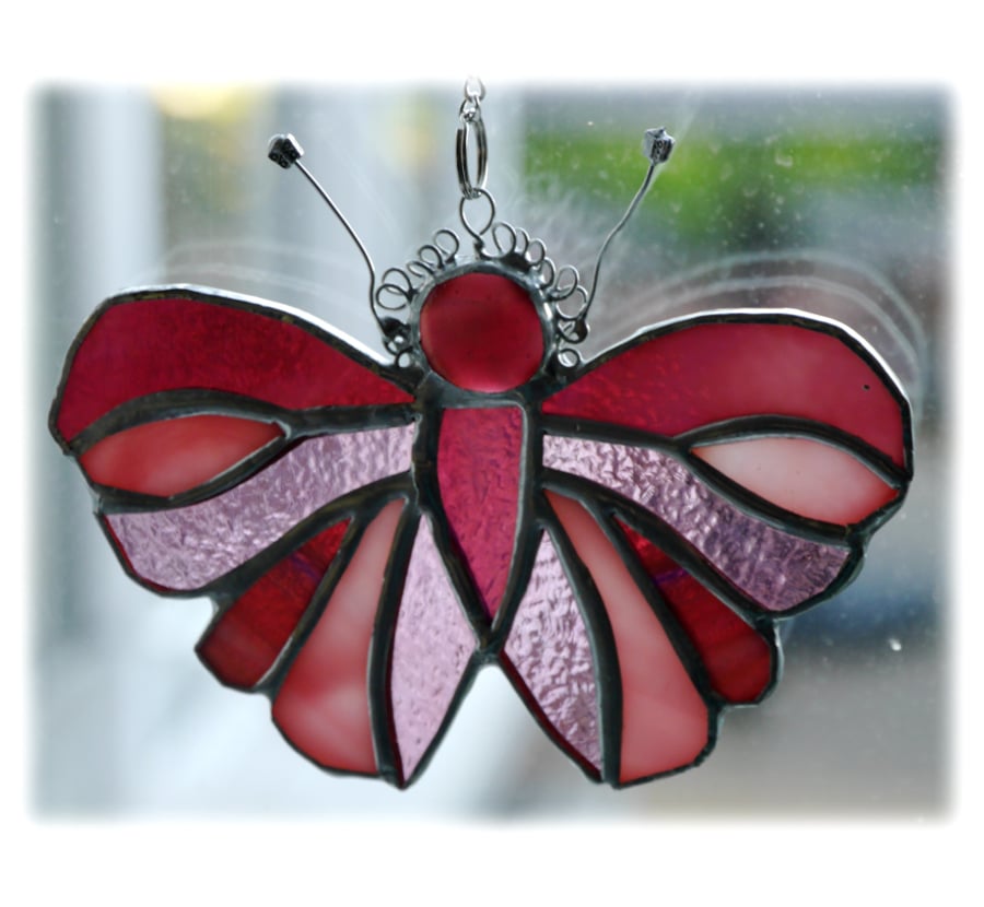  Cranberry Butterfly Suncatcher Stained Glass Handmade 081