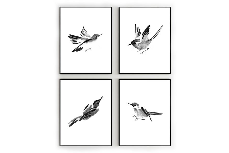 Bird prints, japanese style watercolour bird prints, house decor, gift for her