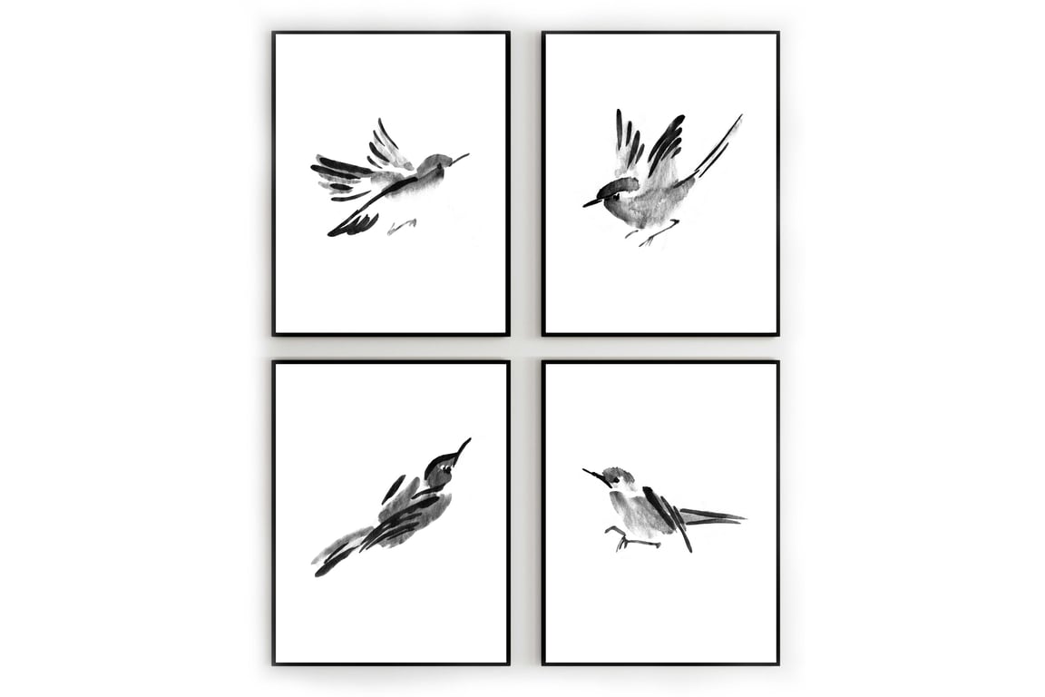 Bird prints, japanese style watercolour bird prints, house decor, gift for her