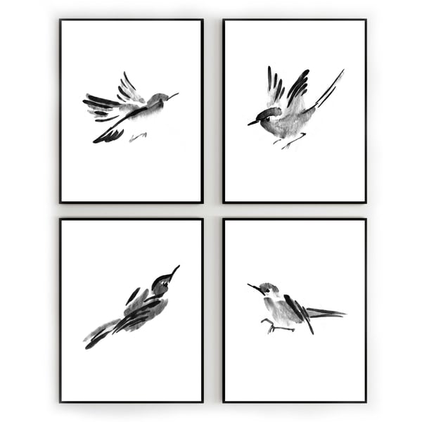 Bird prints, japanese style watercolour bird prints, house decor, gift for her