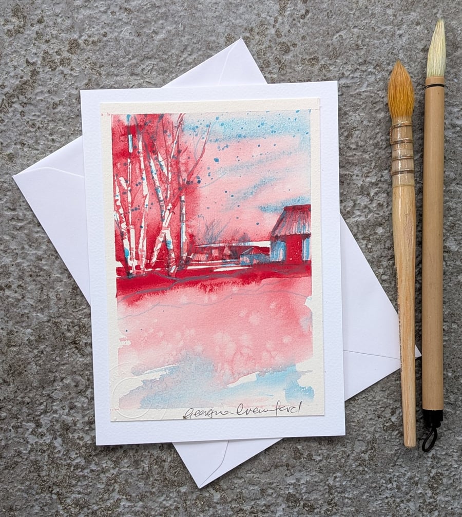 Red Barn. Blank Card. Original Watercolour 260185