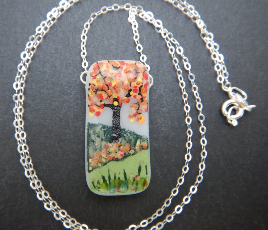 Handmade Fused Glass 'Autumn Tree' Pendant